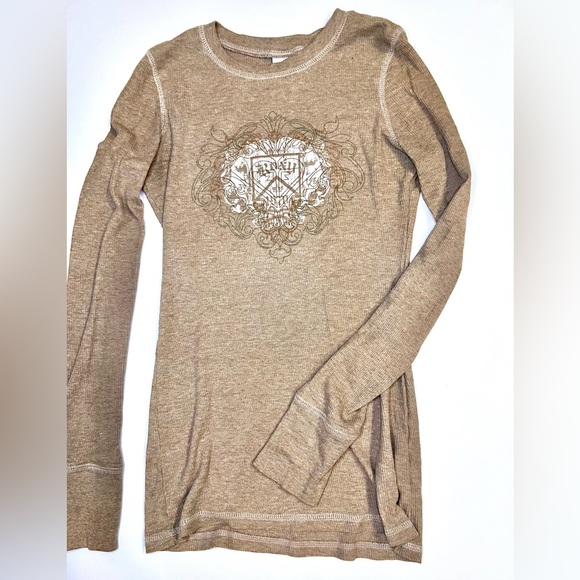 2 Roxy Y2K Thermals - Tan & Grey Long Sleeve Tees w/ Surfer Logo Rare Grail - Picture 9 of 16